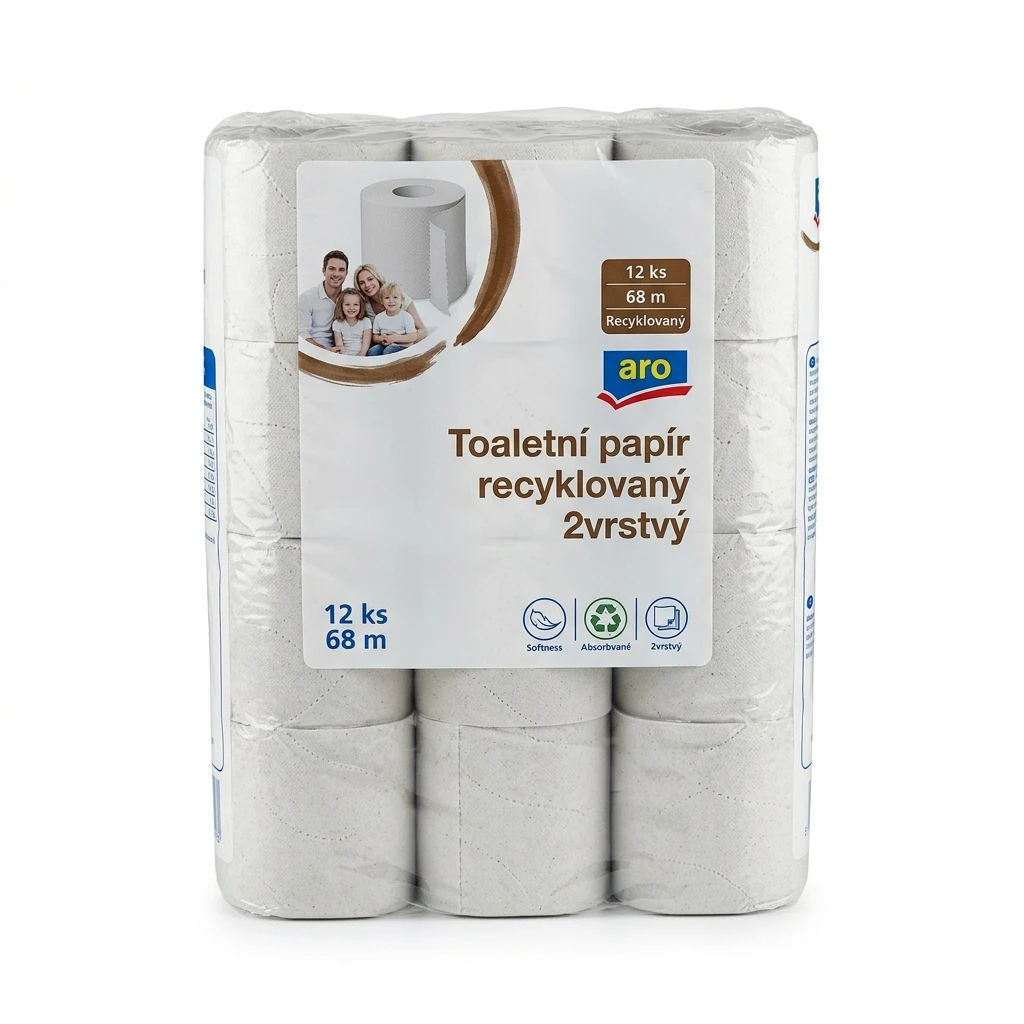 aro Toaletní papír recyklovaný 2vrstvý 68 m 12 ks