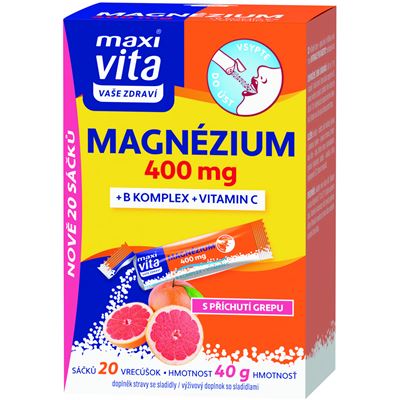maxi vita Magnézium 400mg+ B komplex + Vitamin C 20 sáčků 40 g
