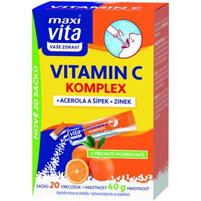 maxi vita Vitamin C + Acerola a šípek + zinek 20 sáčků 40 g