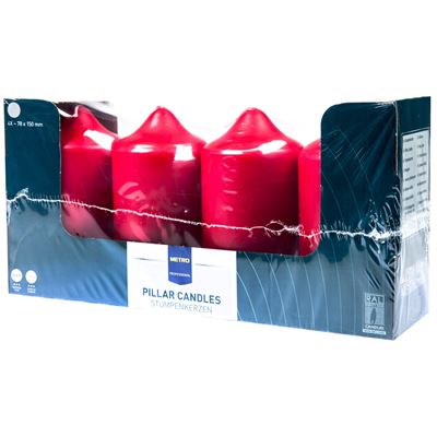 METRO PROFESSIONAL Svíčka 8 x 15 cm bordó 4 ks