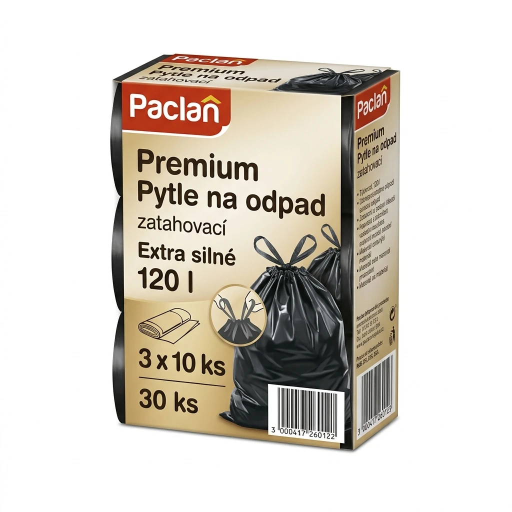 Paclan Premium Pytle na odpad zatahovací Extra silné 120 l 3 x 10 ks