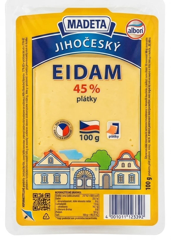 Madeta Jihočeský Eidam 45% – plátky