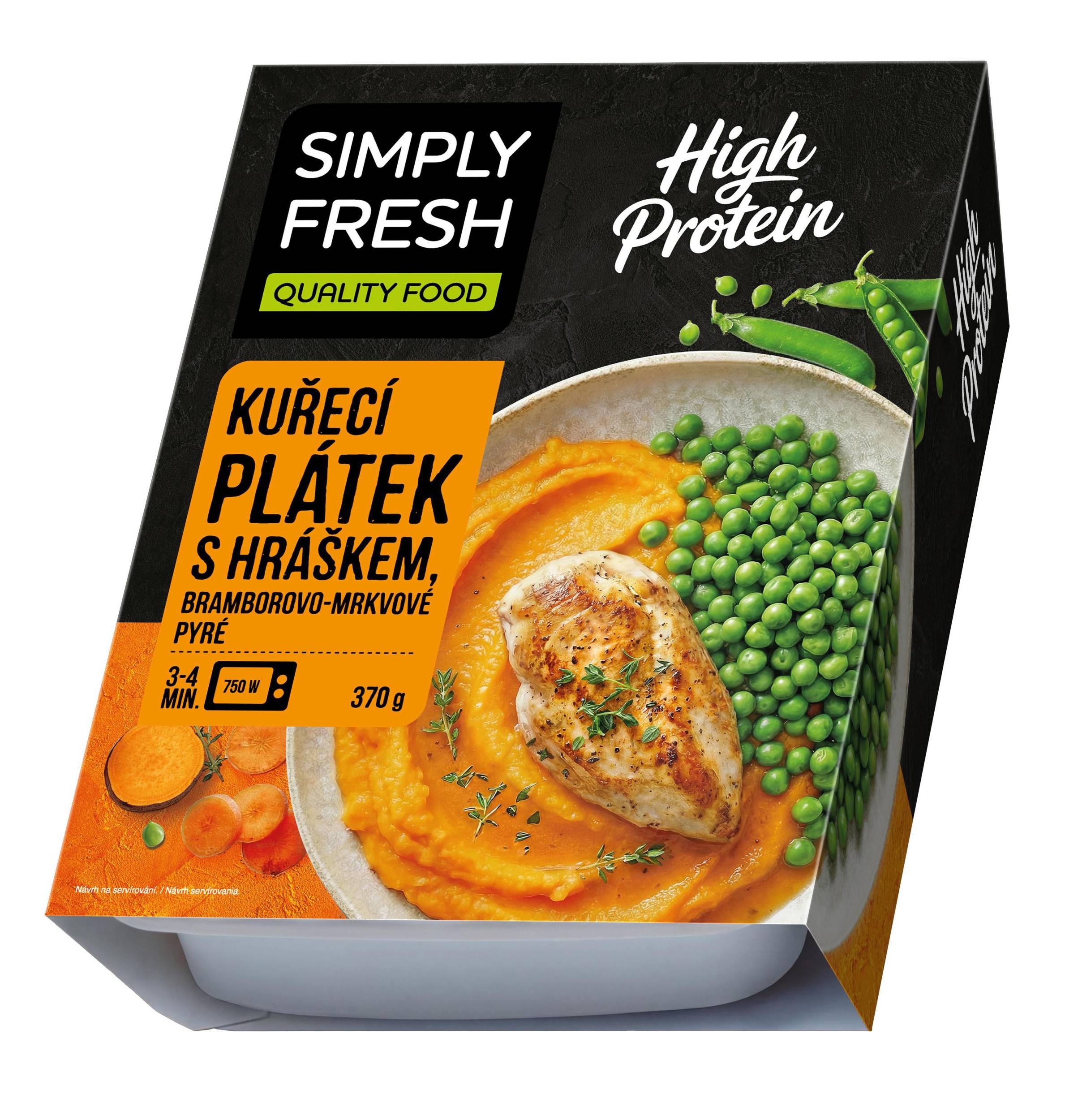 Simply Fresh Kuřecí plátek s hráškem, bramboro-mrkvové pyré 370g