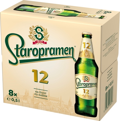 Staropramen 12, světlý ležák, sklo 8x0,5l