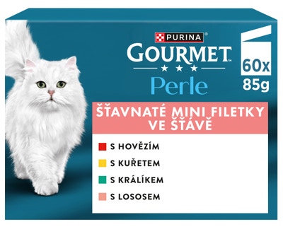 Gourmet Perle kapsičky pro kočky hovězí, kuře, králík, losos ve šťávě 60x85g