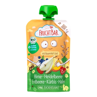Fruchtbar BIO Ovocná kapsička s hruškami, borůvkami, jahodami, dýní ovesnými vločkami