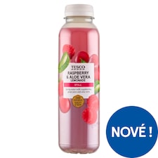 Nesycený ovocný nápoj s malinovým pyré, hroznovou šťávou, kousky aloe vera 400ml