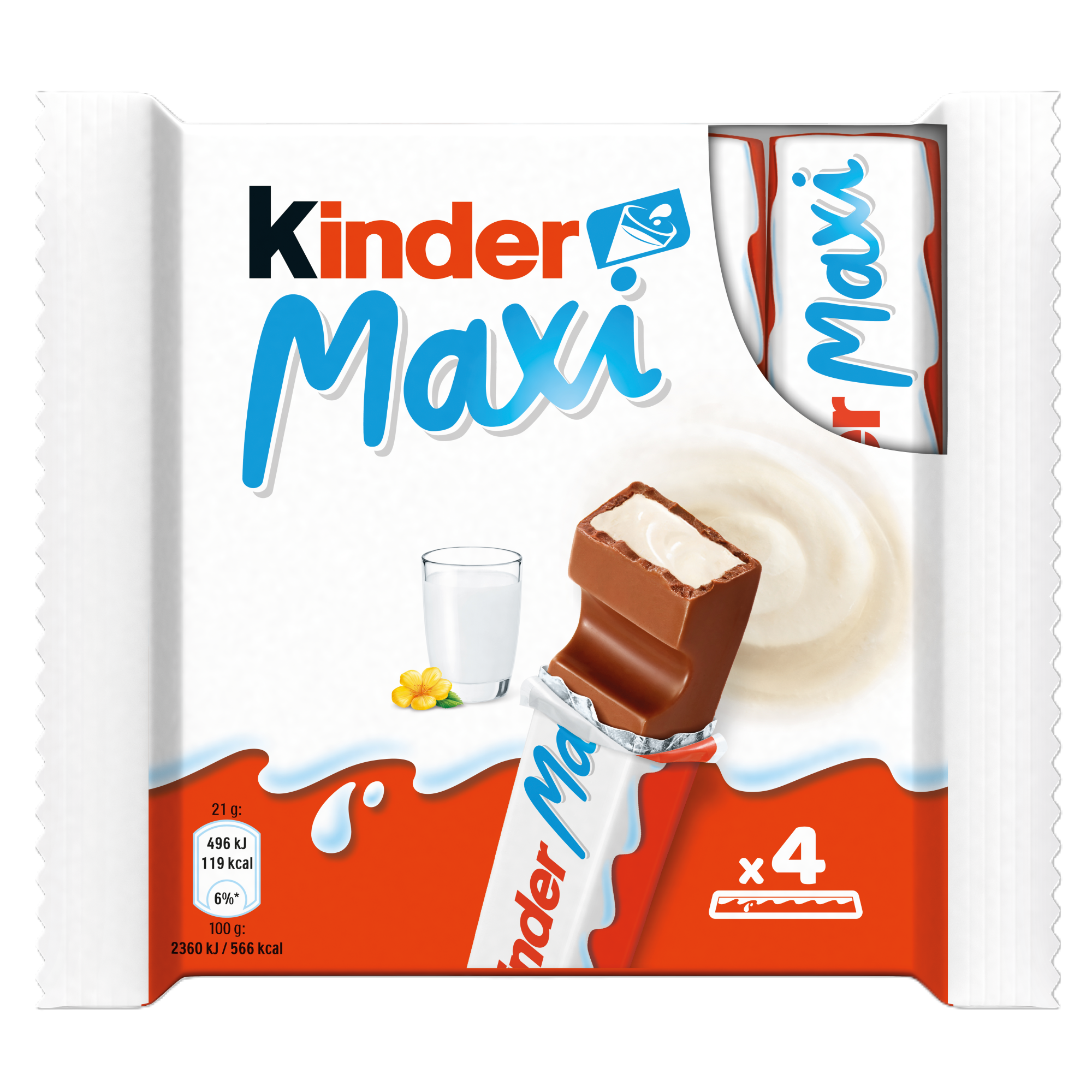 Kinder Chocolate Maxi tyčinky z mléčné čokolády s mléčnou náplní (4×21 g)