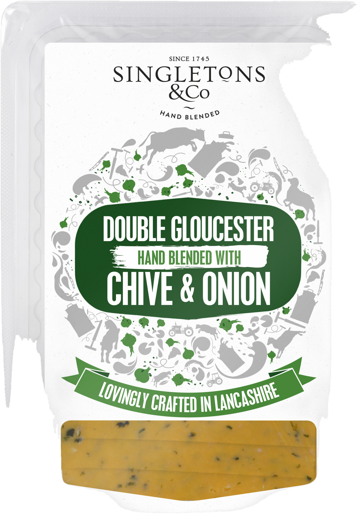 Singletons Sýr čedar Double Gloucester Chive & Onion plátky