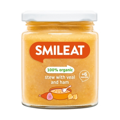 Smileat BIO příkrm telecí maso se šunkou, zeleninou a extra panenským olivovým olejem
