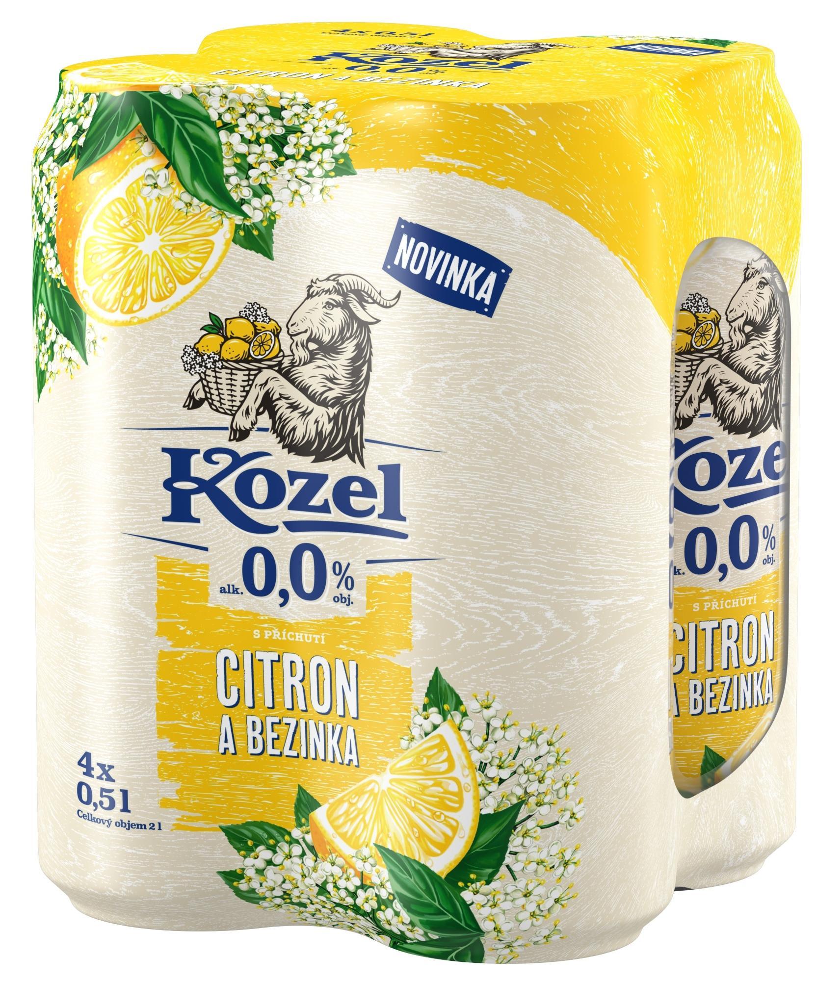 Velkopopovický Kozel Nealkoholické pivo Citron a Bezový květ 4×0,5l  plech