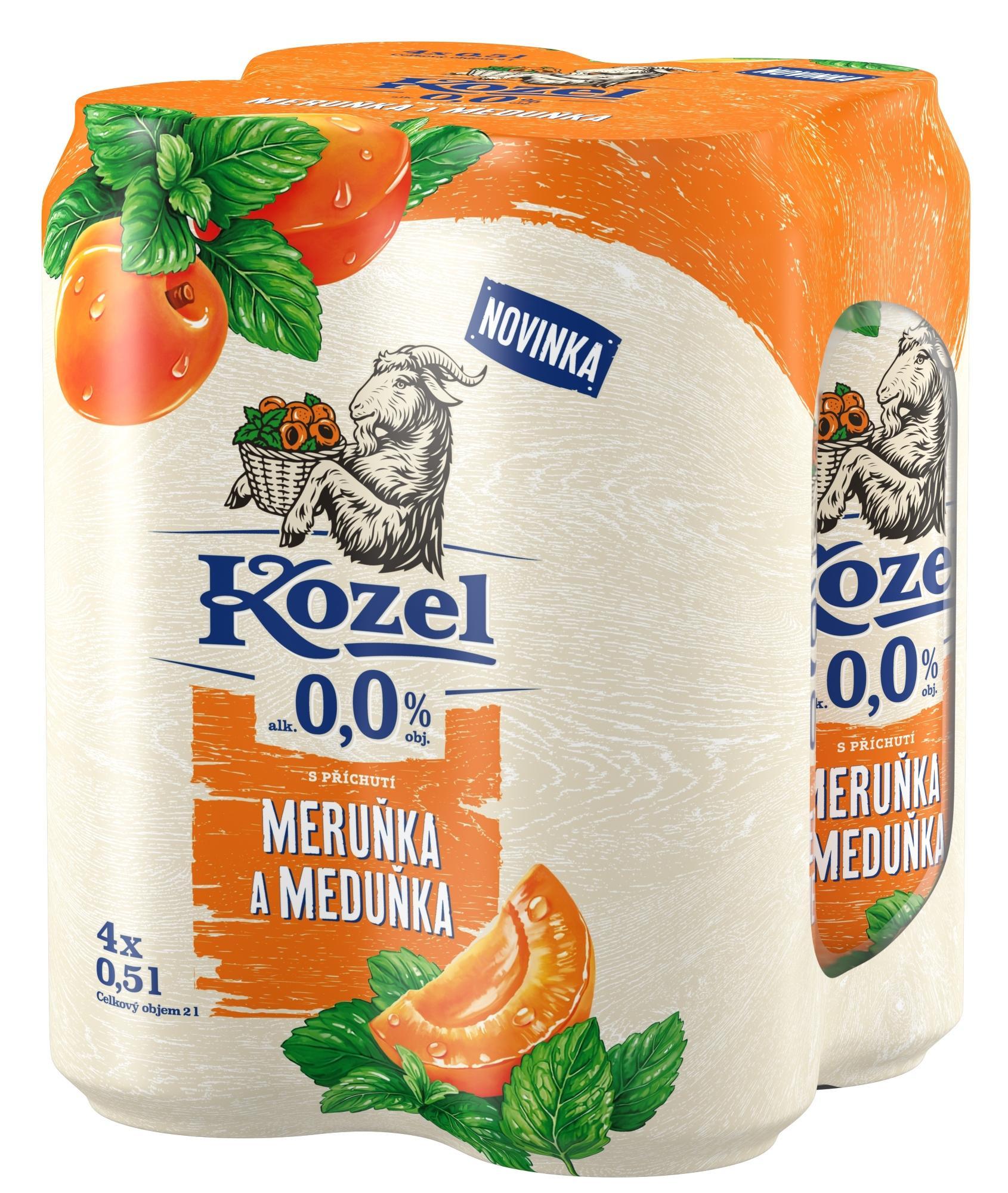 Velkopopovický Kozel Nealkoholické pivo Meruňka a Meduňka 4 x 0,5l  plech