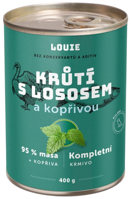 Louie Krůtí konzerva s lososem a kopřivou pro psy
