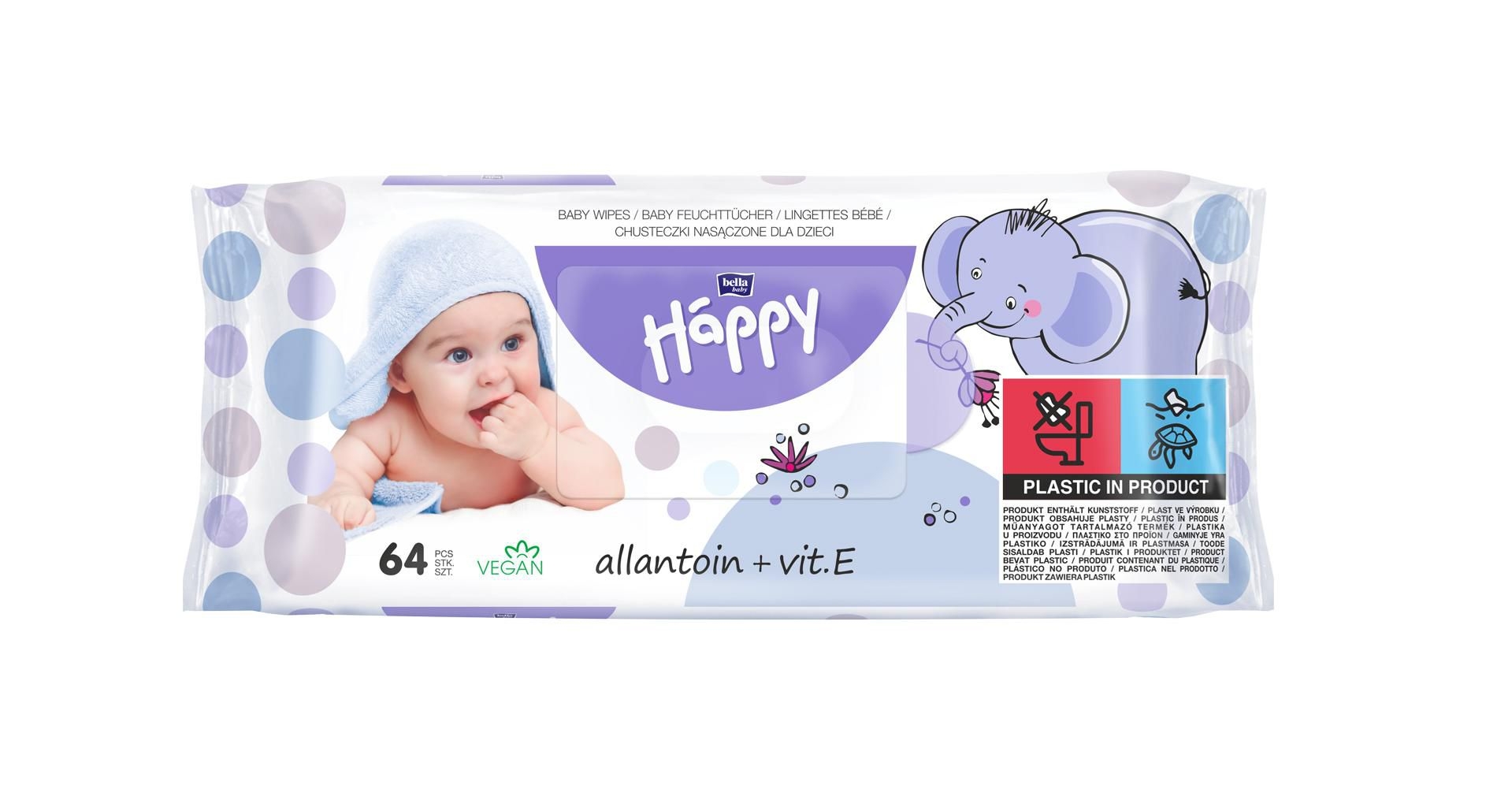 Bella Baby Happy dětské vlhčené ubrousky allantoin a vitamin E 64 ks