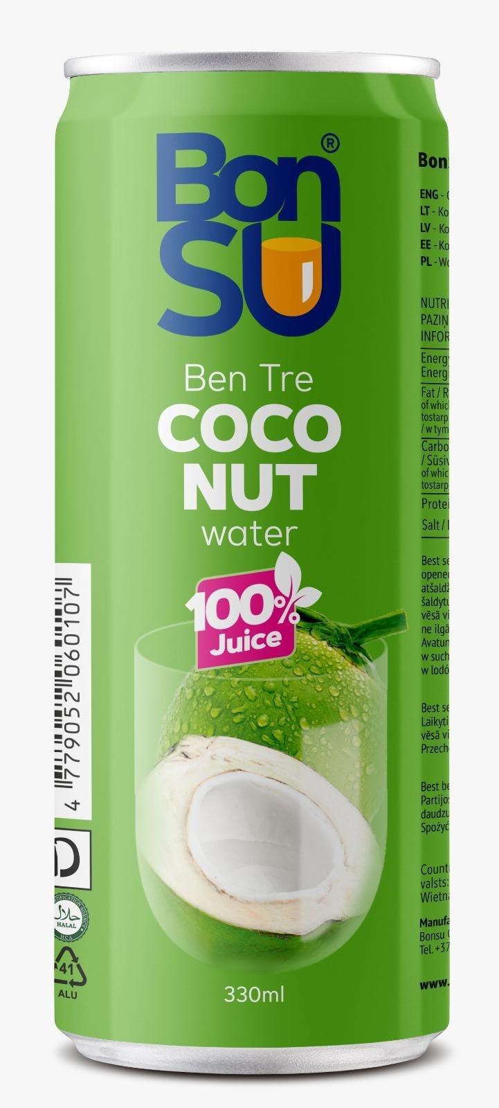 Bonsu Coconut water 100%, CAN 330 ml