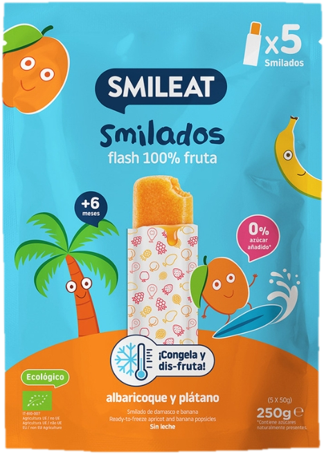 Smileat BIO Ovocné zmrzlinky k zamražení meruňka & banán (5×50 g)