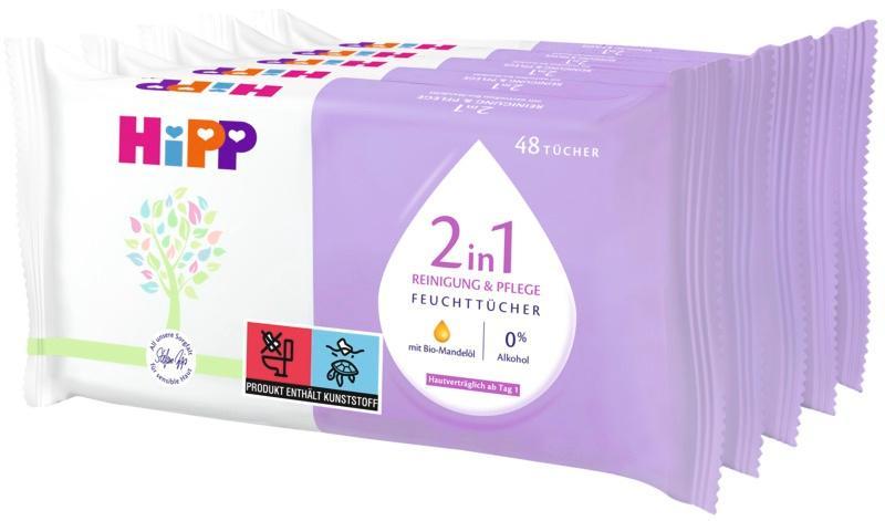 HiPP 2v1 čisticí a pečující vlhčené ubrousky 5×48 ks