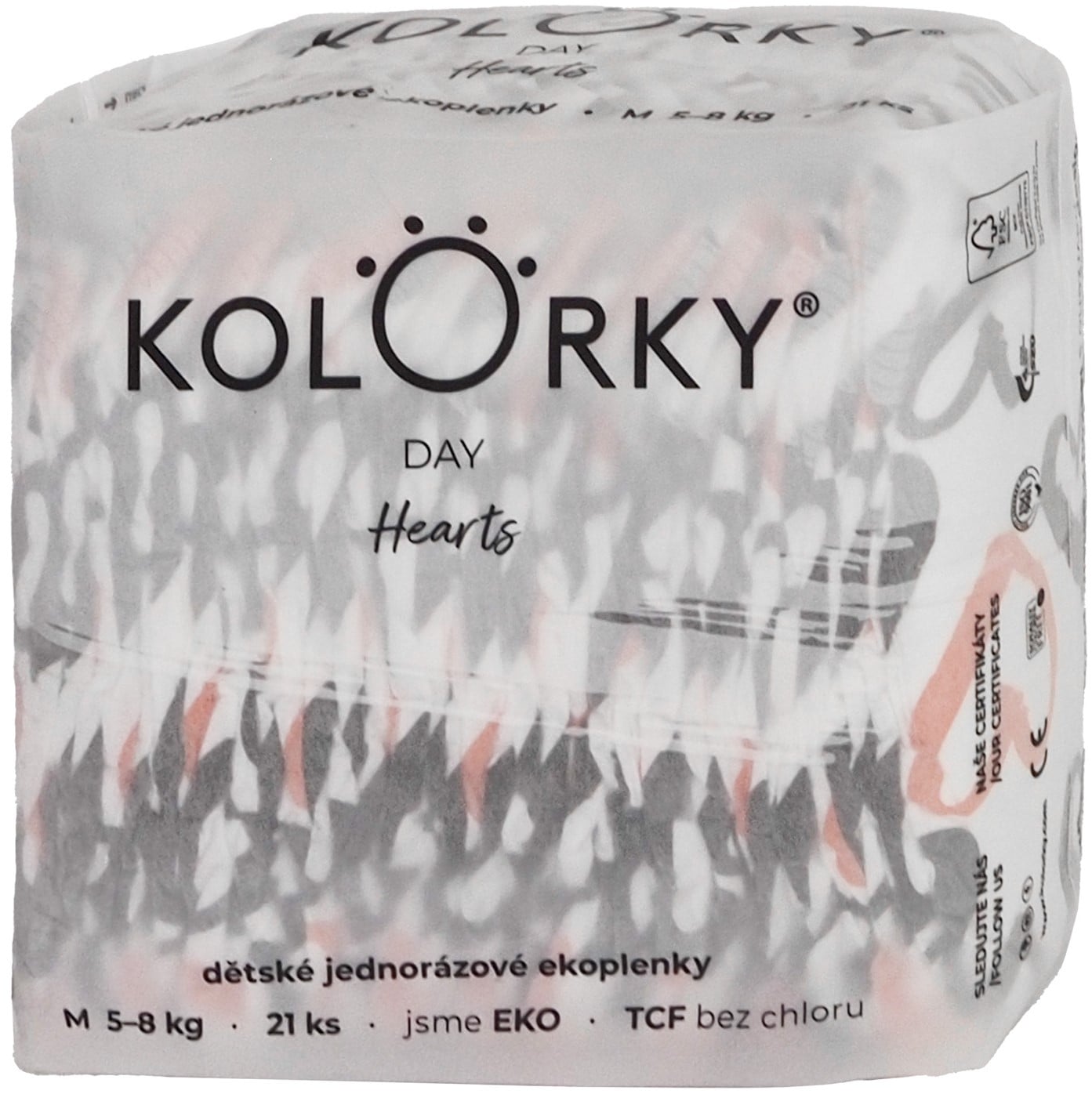 Kolorky EKO Jednorázové plenky day M srdce (5–8 kg) 21 ks