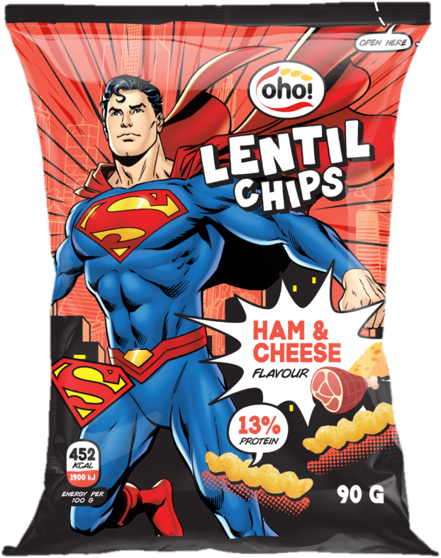 Oho Čočkové chipsy šunka a sýr Superman