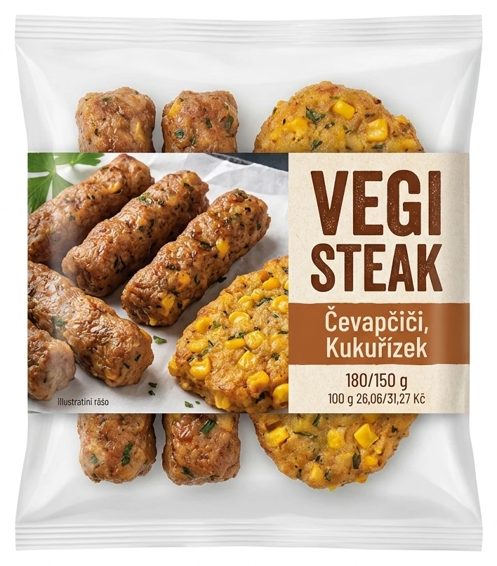 Vegi Steak čevapčiči, kukuřízek