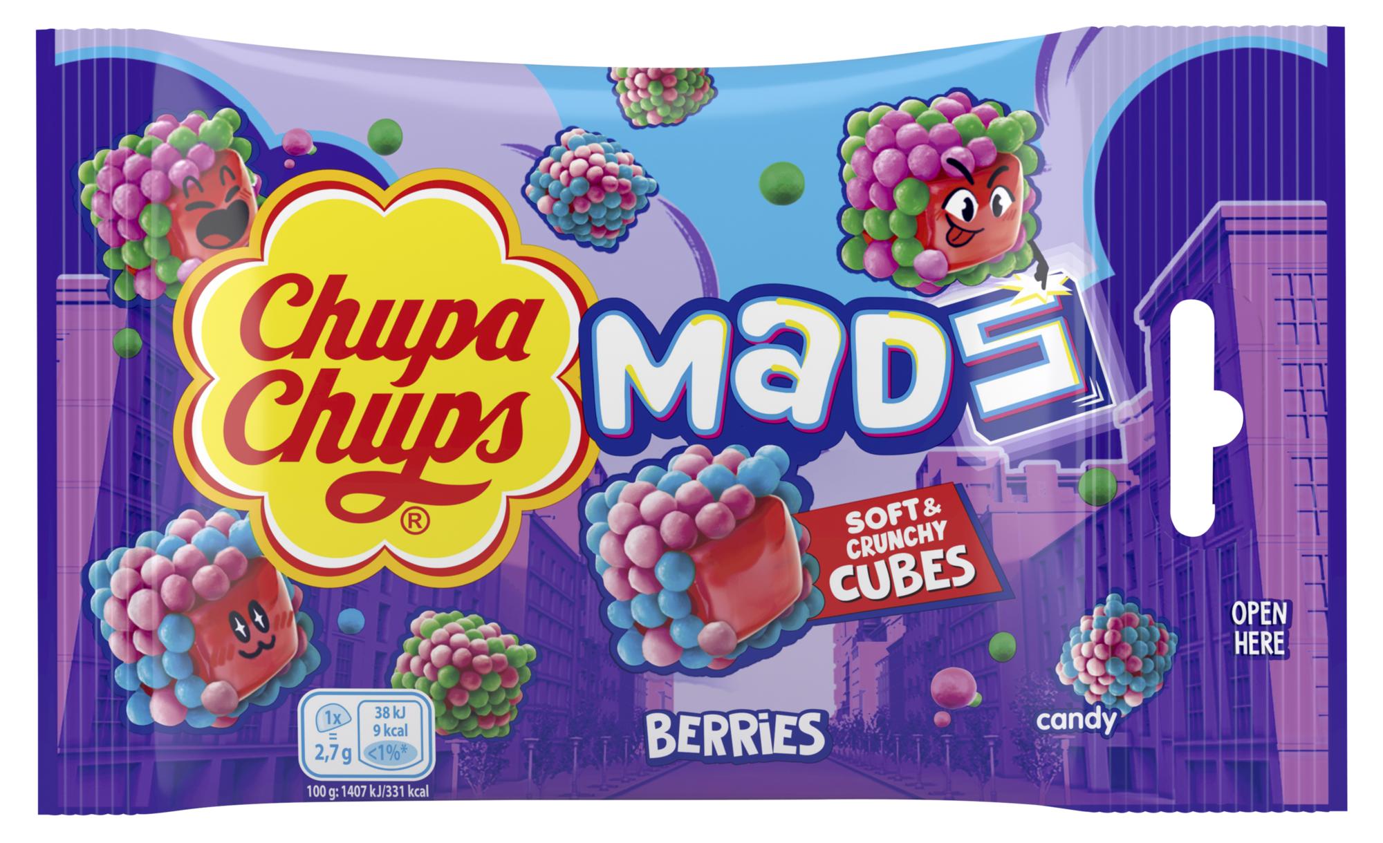 Chupa Chups Želé Mads obalené v křupavých kuličkách s příchutí bobulového ovoce