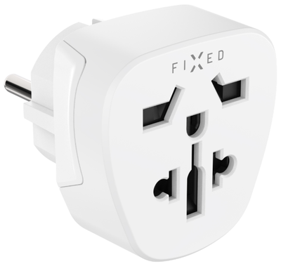 FIXED Adaptér EU Adapter 2 pro zapojení UK, US, AUS zařízení do EU zásuvek, bílý