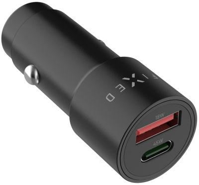 FIXED Autonabíječka s USB-C a USB-A výstupem, podpora PD 3.0, 63W, černá