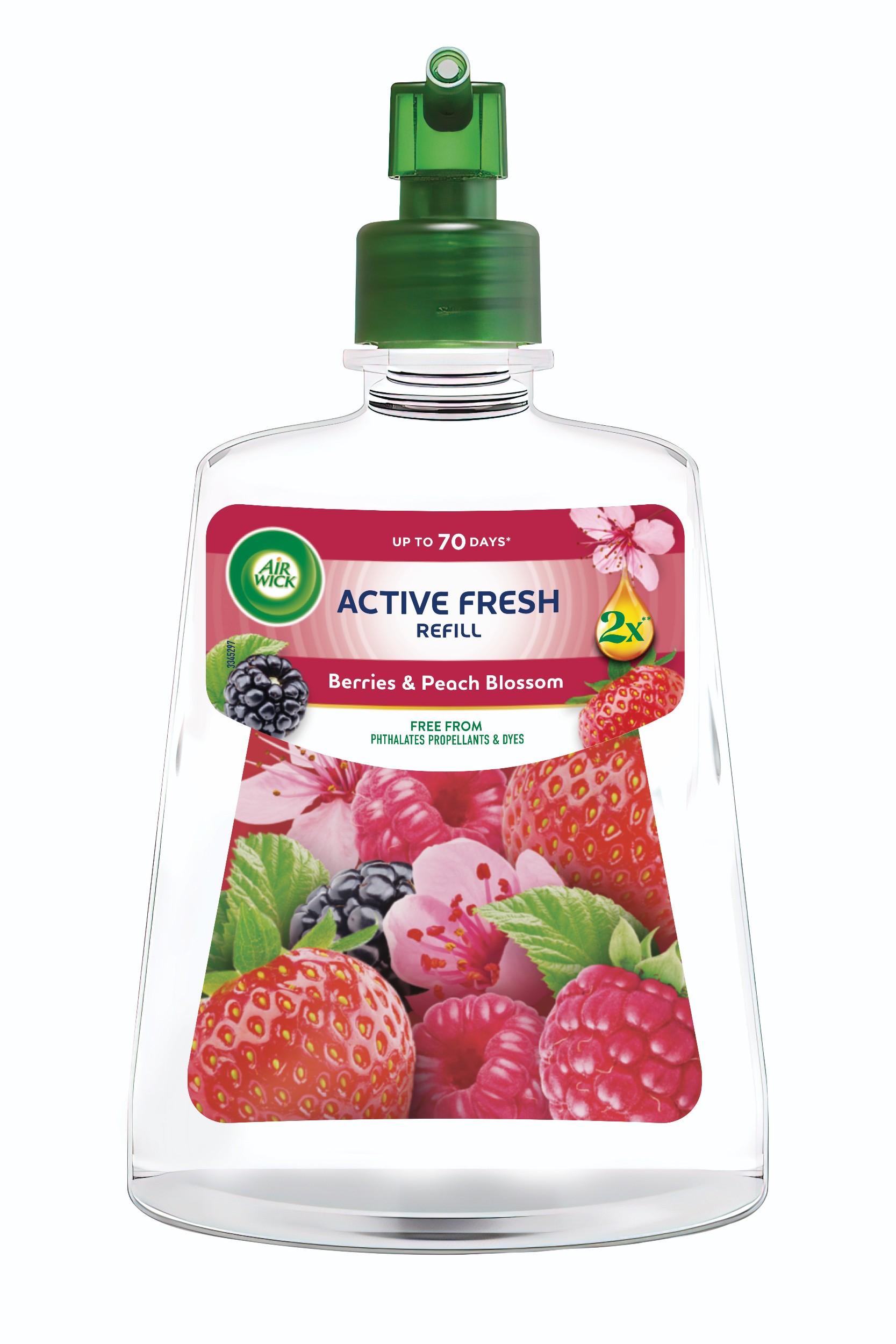 Air Wick Active Fresh náplň na vodní bázi do automatického difuzéru – Lesní plody a broskvový květ 228ml