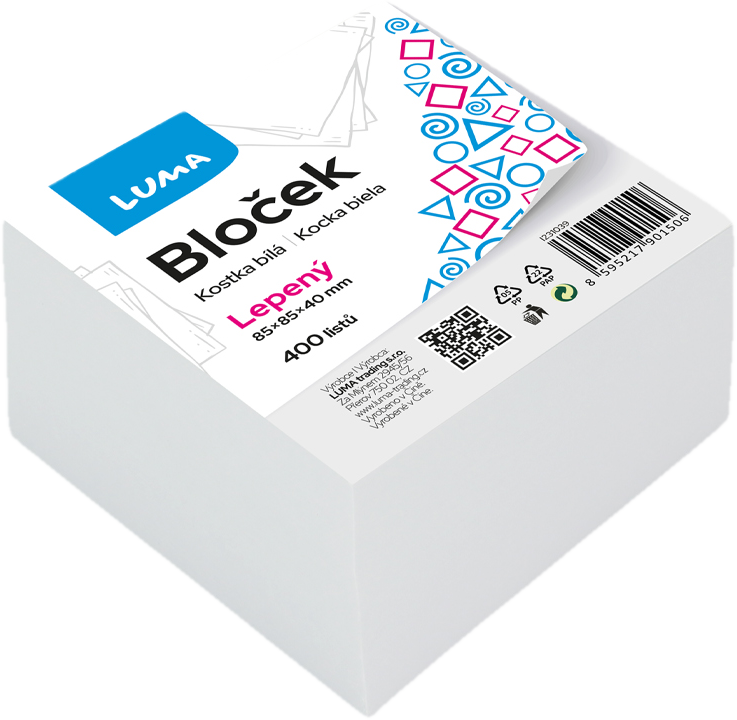 Luma Bloček kostka bílá lepená 85×85×40 mm