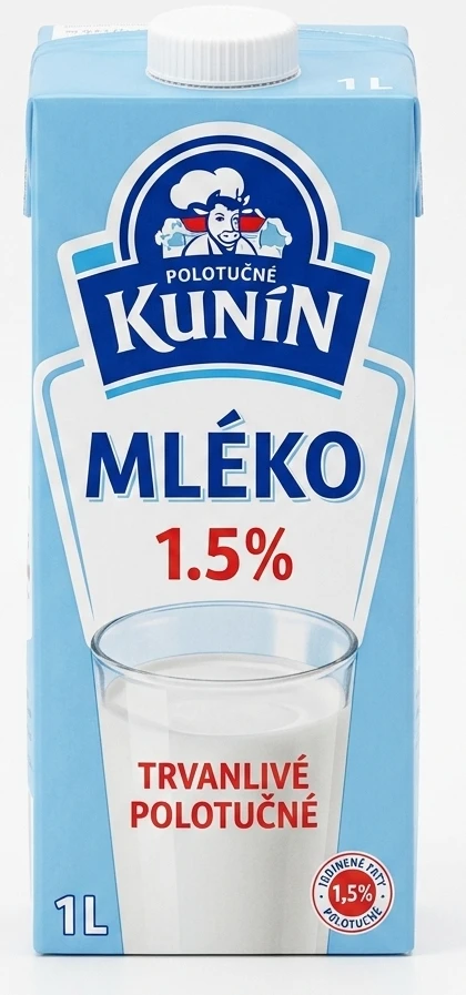 Mléko trvanlivé polotučné Kunín