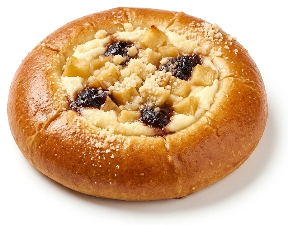 Moravský koláč s tvarohem a jablky/povidly
