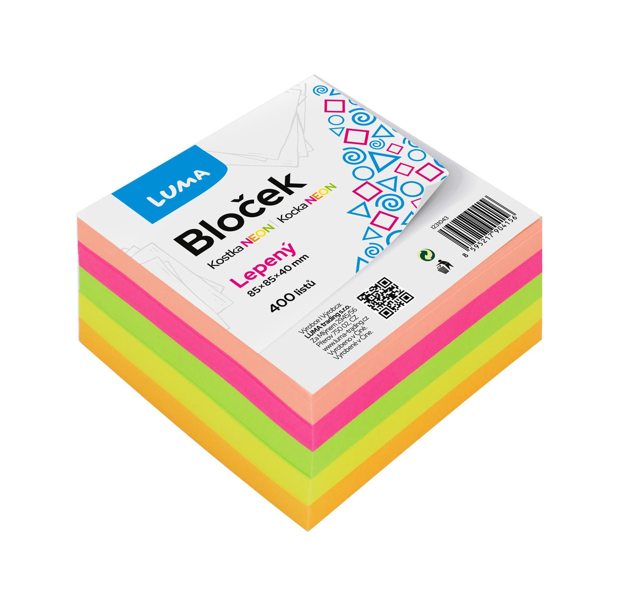 LUMA Bloček  KOSTKA barevná NEON 85 x 85 x 40mm lepená