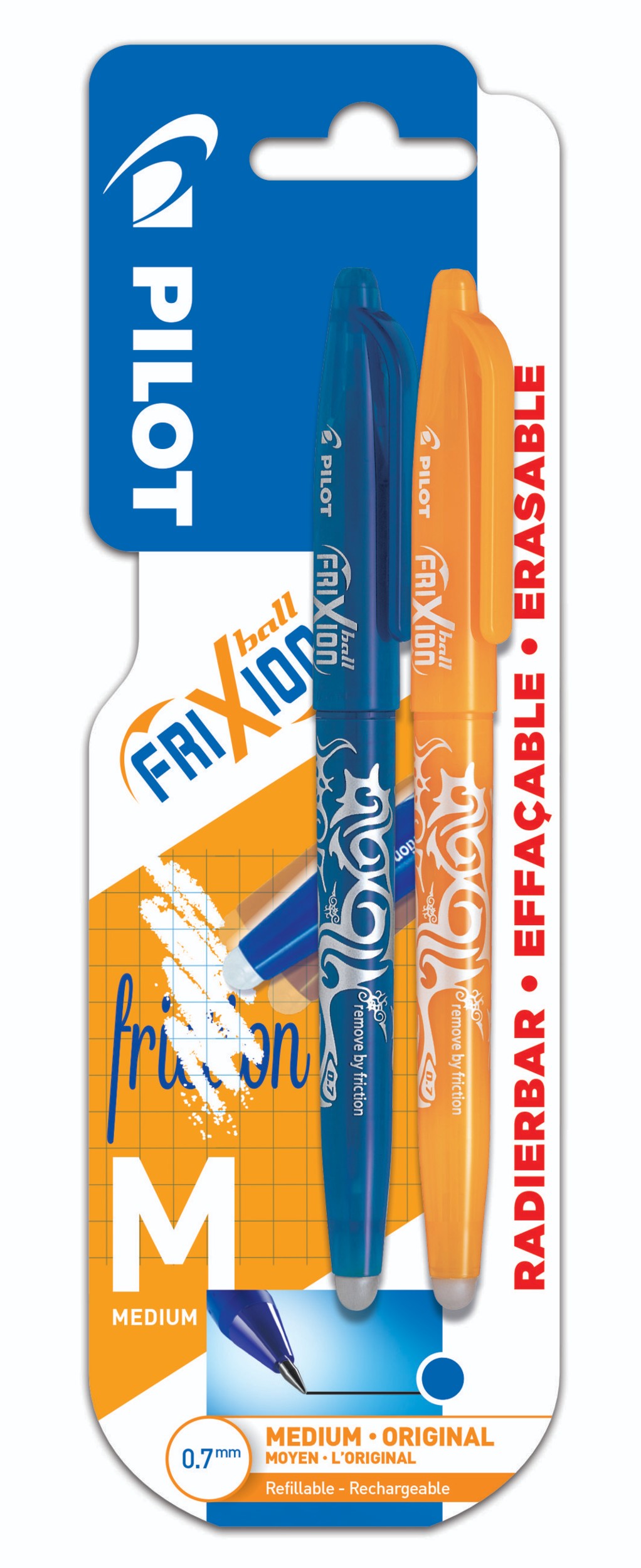 Pilot Frixion Ball roller"M" 2ks modrý+FUN colour