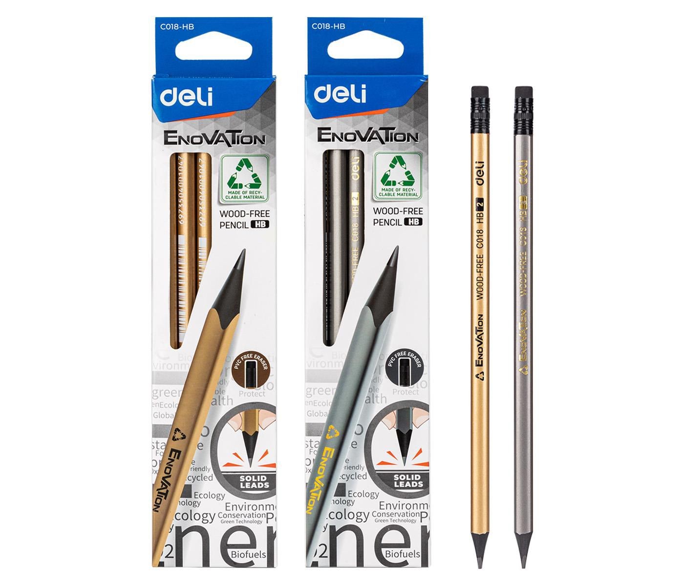 Deli Tužka HB s gumou trojhranná GOLD/SILVER DELI EC018-HB, různé barvy