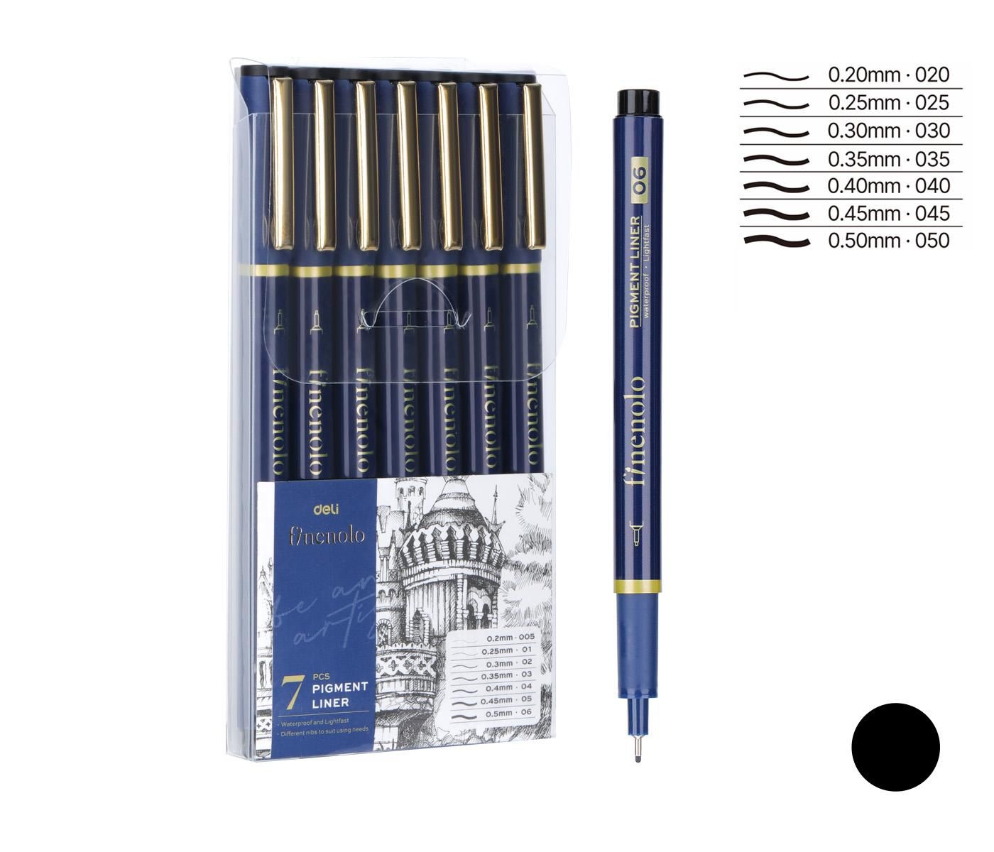 Deli Popisovač liner 7ks černý FINENOLO EQ909