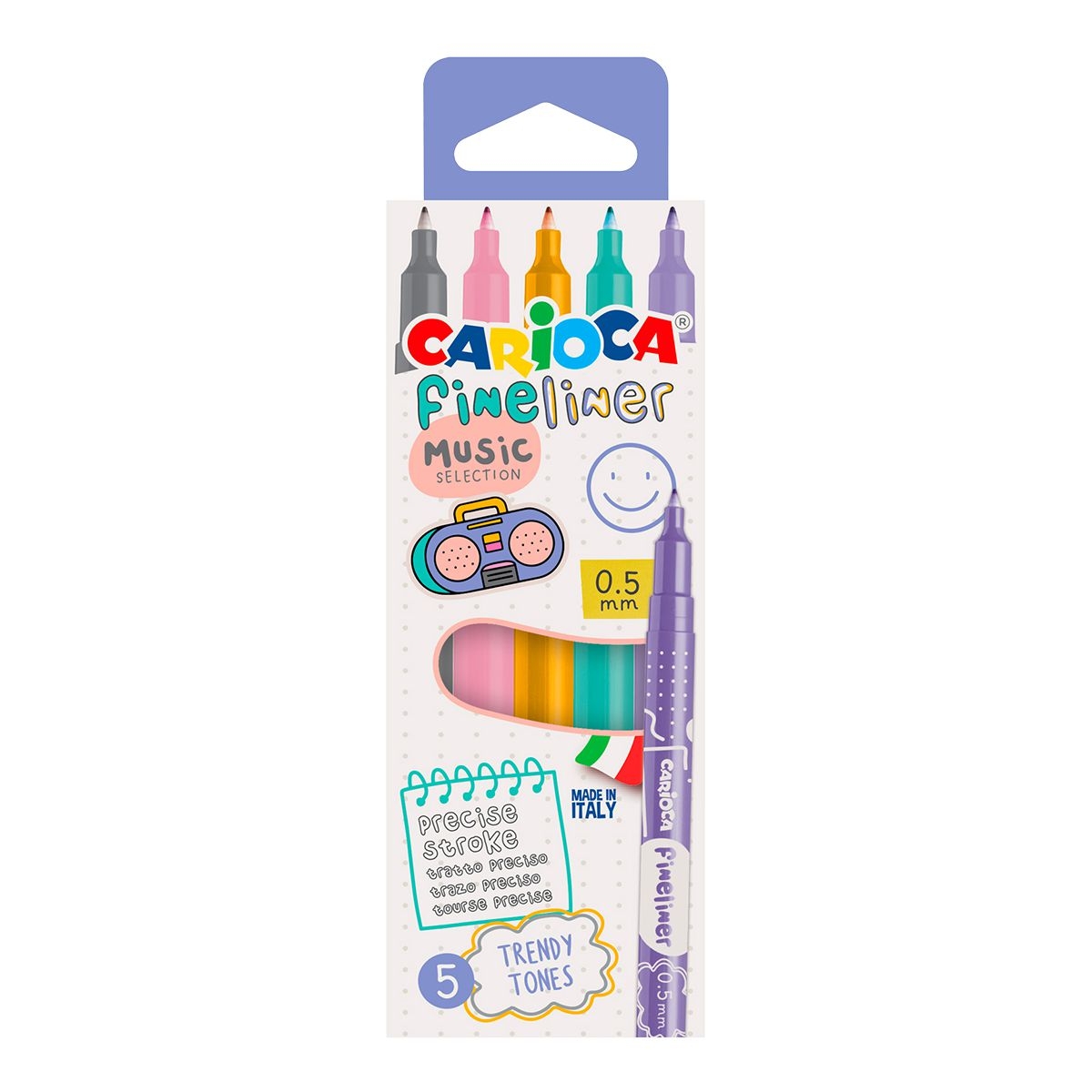Fineliner - sada Music, 0,5 mm, 5 ks, mix základních barev