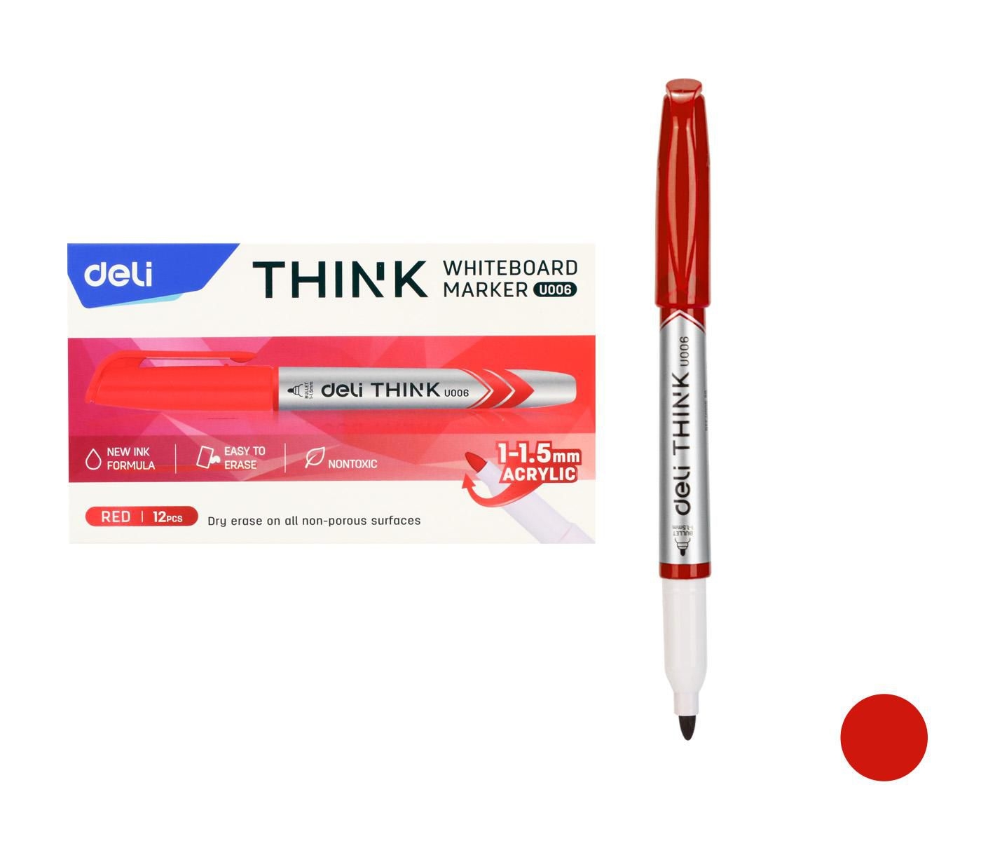 Deli Popisovač EU00640 červený stíratelný (2709)