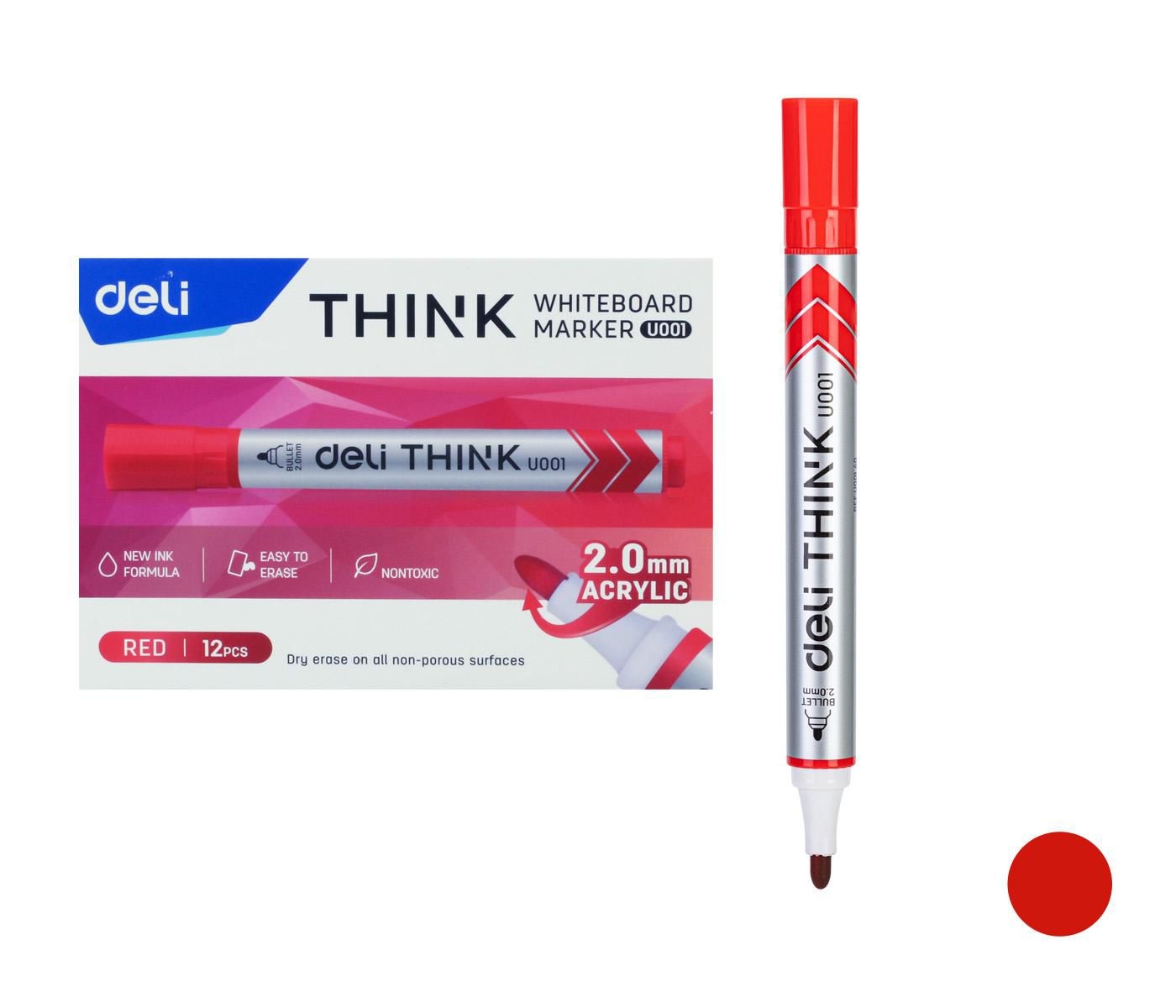Deli Popisovač EU00140 červený kulatý stíratelný (8559)