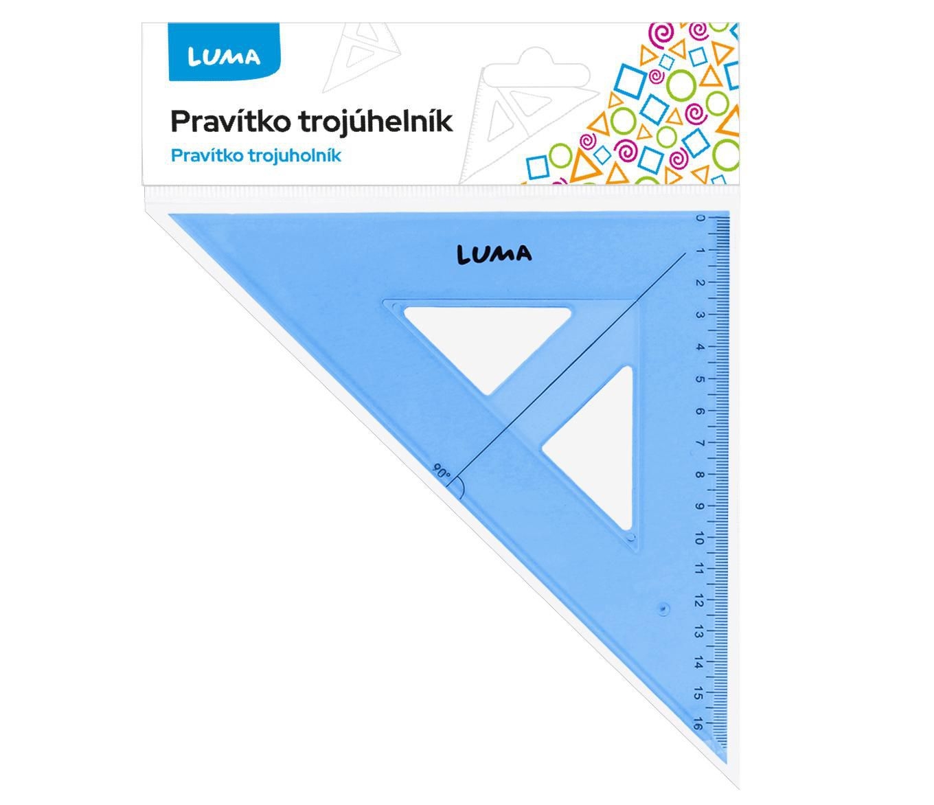 Luma Pravítko trojúhelník s ryskou, modré 16cm