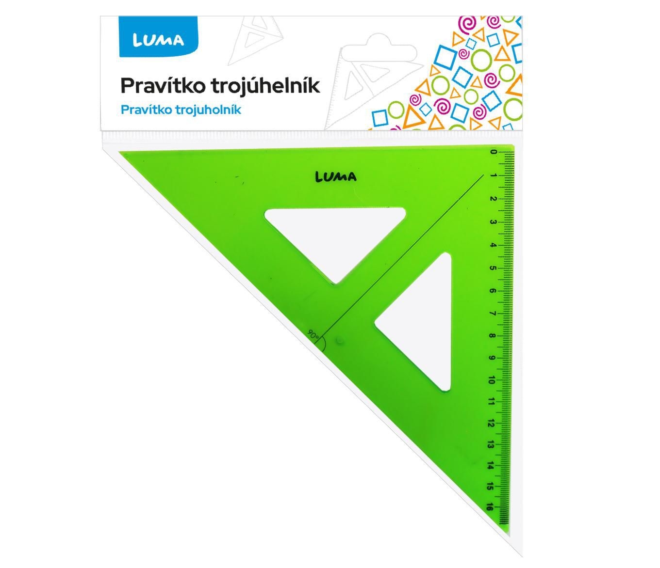 Luma Pravítko trojúhelník s ryskou, zelené 16cm