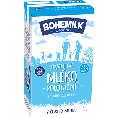 BOHEMILK Mléko trvanlivé 1,5% 12 x 1 l
