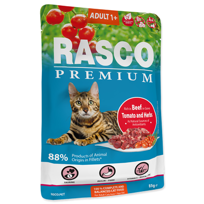 Rasco Premium Kapsička Adult hovězí s rajčaty a bylinkami pro kočky