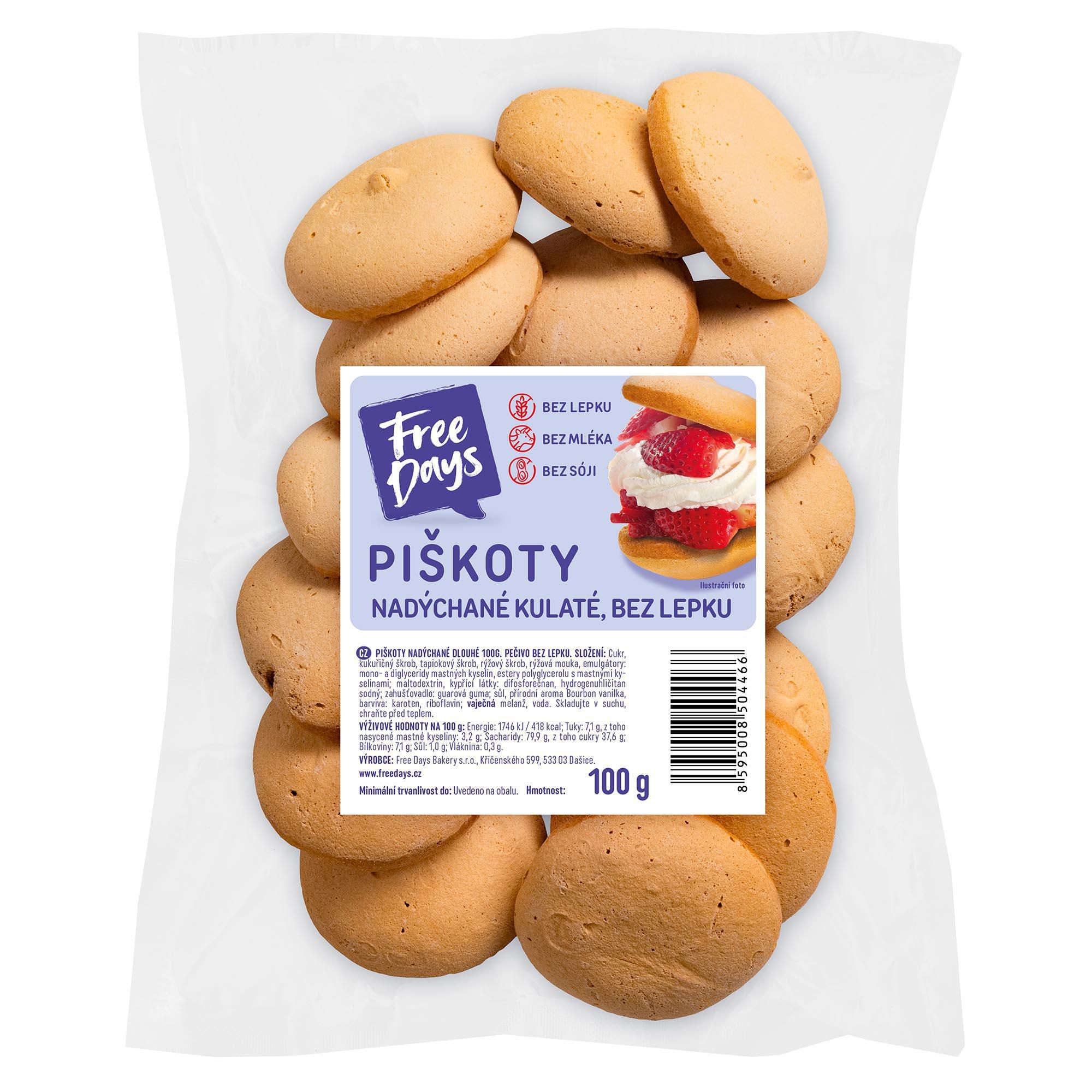 FreeDays Piškoty nadýchané kulaté bez lepku 100g