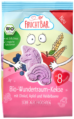 Fruchtbar BIO Špaldové máslové sušenky s ovocem Jednorožec