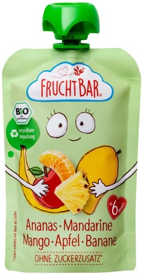 Fruchtbar BIO Ovocná kapsička s jablkem, ananasem, mangem, banánem a mandarinkou
