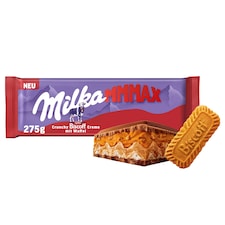 Milka Biscoff mléčná čokoláda s oplatkou, karamelizovanými sušenkami Biscoff a mléčnou náplní 275 g