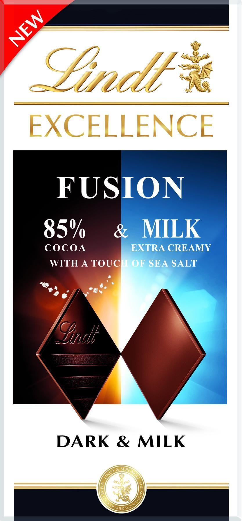 Lindt EXCELLENCE Extra hořká čokoláda s mořskou solí a mléčná čokoláda