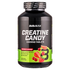BioTechUSA Creatine Candy doplněk stravy žvýkací tablety s příchutí červeného bobulového ovoce 480g