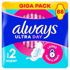 Always, Hygienické Vložky Ultra Day Super (Velikost 2), Křidélka x 88, Vložky