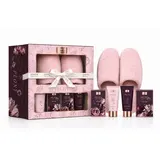 Janette dárková sada (sůl do koupele 100 g + peeling na nohy 60 ml + tělové mléko 60 ml + mýdlo do koupele 100 g + pantofle) Peony